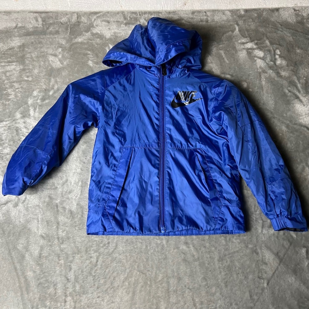Nike Kids Blue Lightweight Hooded Windbreaker Jacket Size S 5 4-5 Years